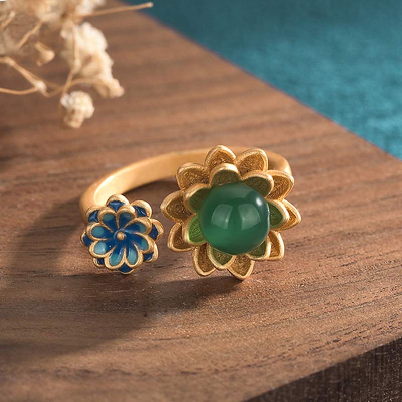 Fortune Jewel Lotus Pattern Jade Abundance Adjustable Ring Fortune Jewel