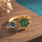 Fortune Jewel Lotus Pattern Jade Abundance Adjustable Ring Fortune Jewel