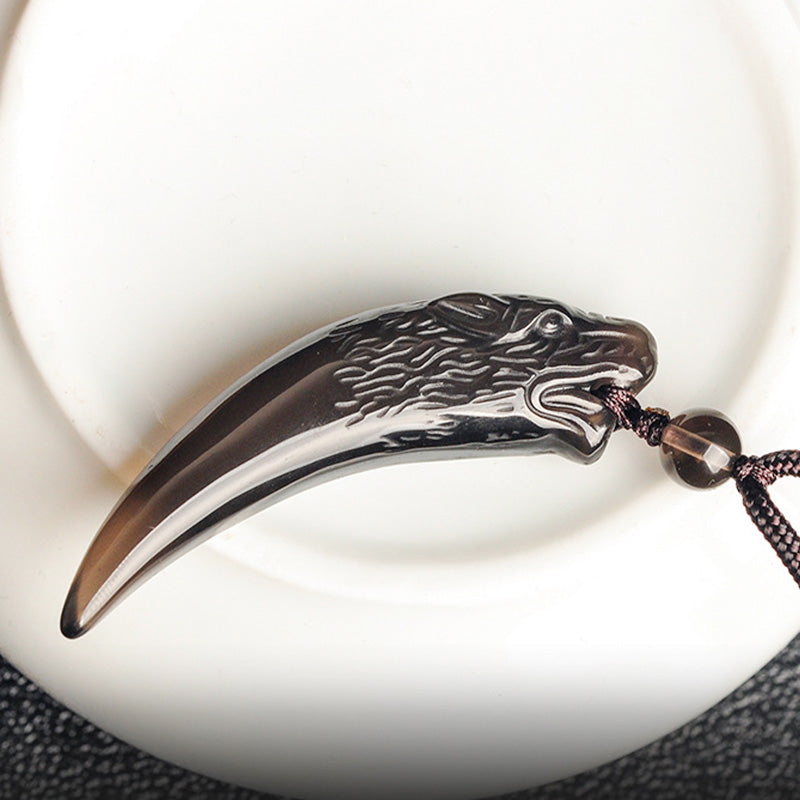 Fortune Jewel Natural Black Obsidian Ice Obsidian Rainbow Obsidian Wolf Tooth Pattern Strength Necklace Pendant