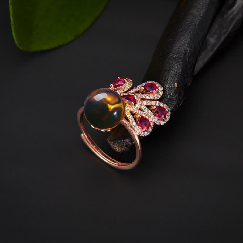 Fortune Jewel Peacock Amber Fortune Love Necklace Pendant Ring