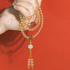 Fortune Jewel 108 Mala Beads 925 Sterling Silver Natural Citrine Red Agate White Jade Prosperity Charm Bracelet
