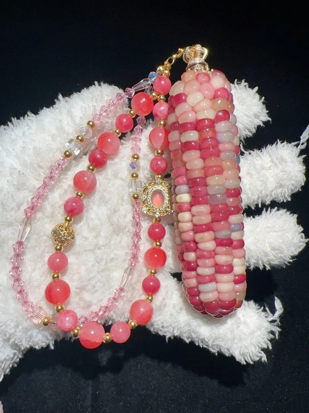 Pink Jelly Gemstone Natural Corn Ornament