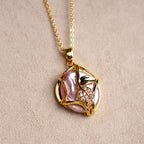 Fortune Jewel 18K Gold Plated Copper Natural Baroque Pearl Flower Sincerity Necklace Pendant