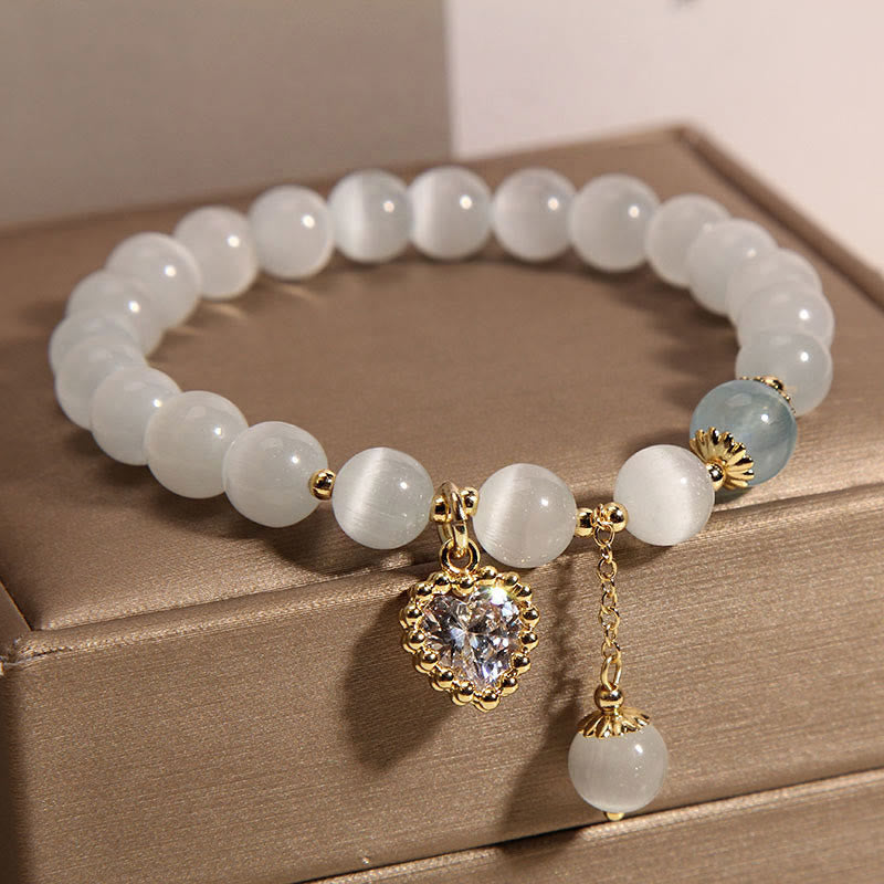 Fortune Jewel Cat's Eye Crystal Heart Zircon Charm Peace Love Bracelet