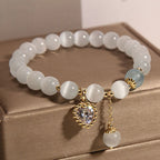 Fortune Jewel Cat's Eye Crystal Heart Zircon Charm Peace Love Bracelet