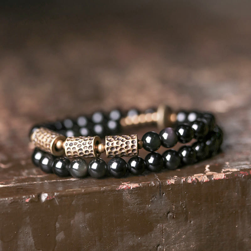 Fortune Jewel Rainbow Obsidian Copper Love Double Wrap Bracelet