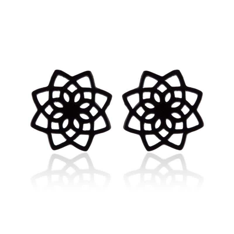 Fortune Jewel Tibetan Lotus Pattern New Beginning Stud Earrings