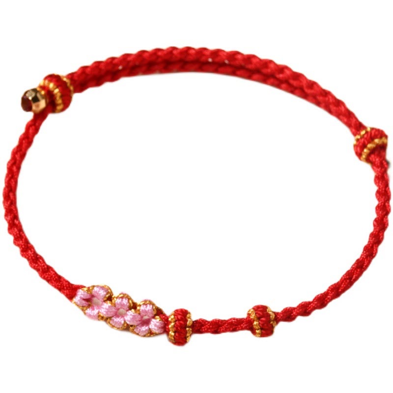 Fortune Jewel Handmade Peach Blossom Protection Braided Rope Bracelet