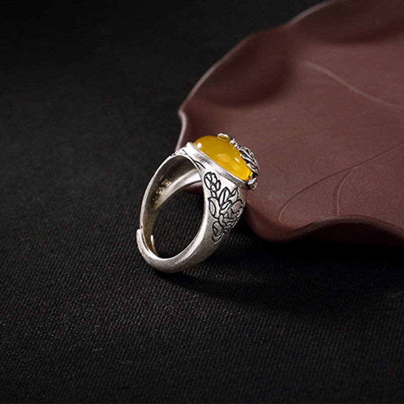 Fortune Jewel Citrine Lotus Blessing Protection Adjustable Ring