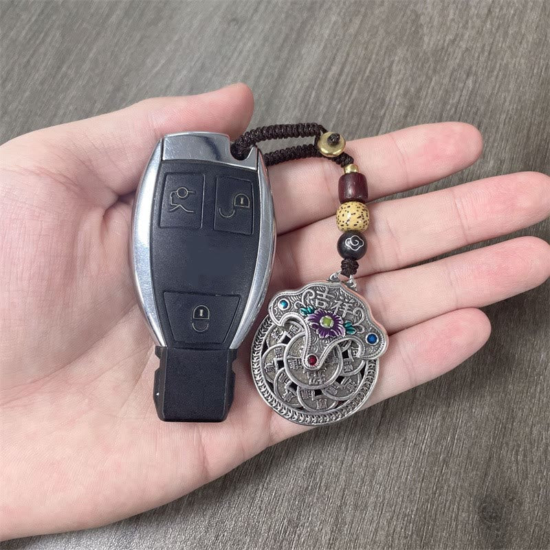 Fortune Jewel Peony Flower Copper Coin Auspicious Wealth Key Chain