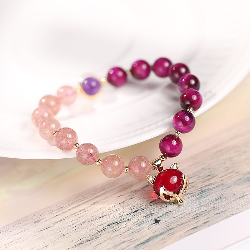 Fortune Jewel Natural Strawberry Quartz Pixiu Love Bracelet