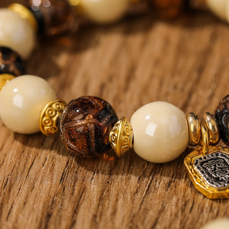 Fortune Jewel Tibetan Zakiram Goddess of Wealth Charm Liuli Glass Incense Ash Porcelain Bead Protection Bracelet