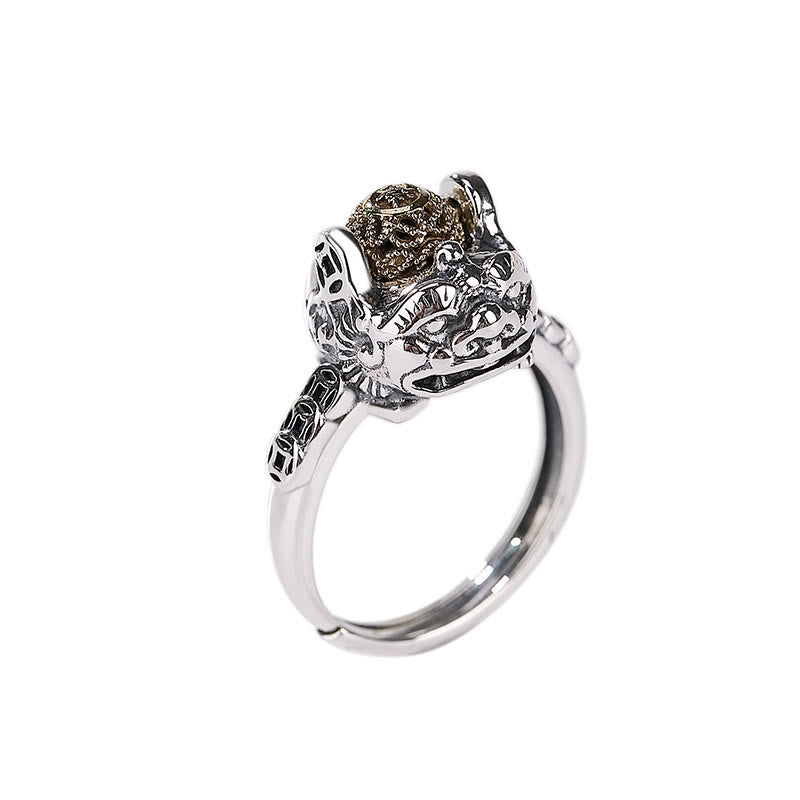 Fortune Jewel 925 Sterling Silver PiXiu Copper Coin Wealth Adjustable Ring