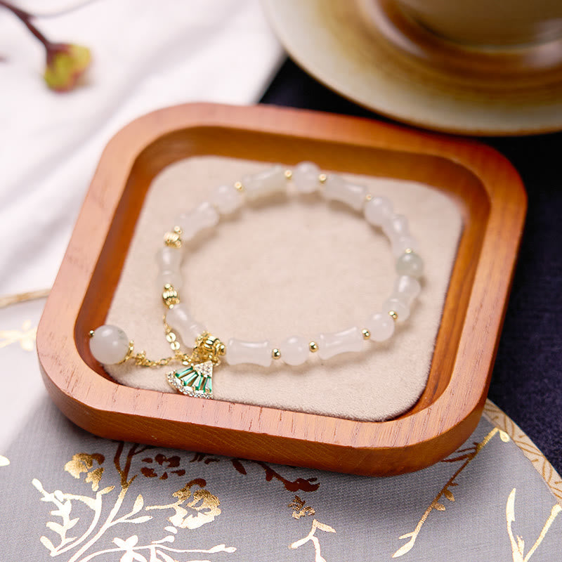 Fortune Jewel Tianshan White Jade Bamboo Pattern Luck Blessing Bracelet