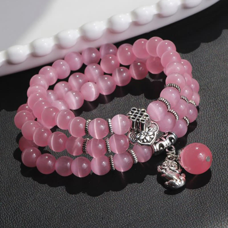 Fortune Jewel Cat Eye PiXiu Support Triple Wrap Bracelet