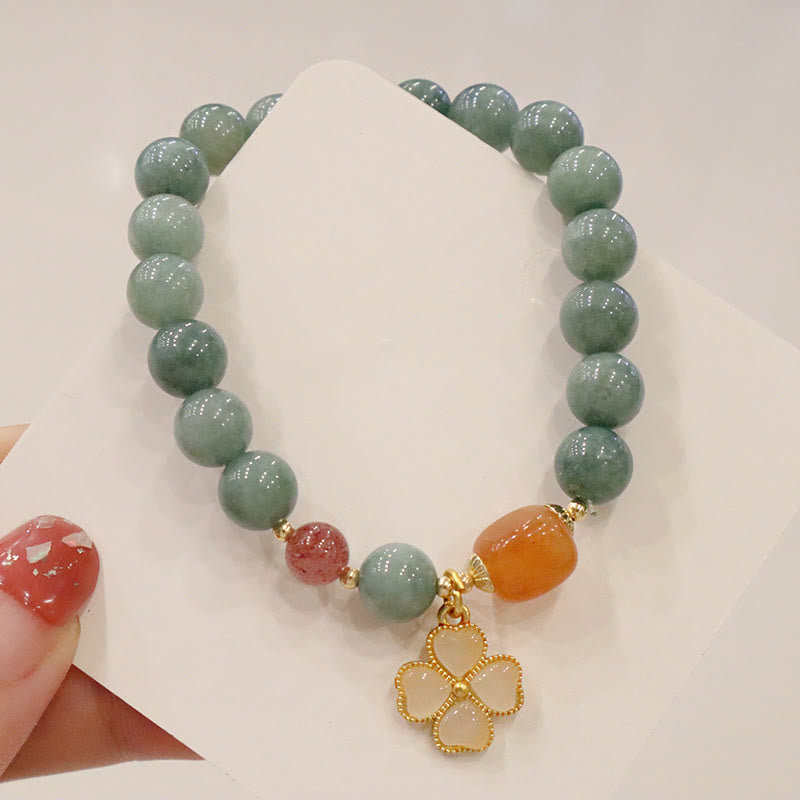 Fortune Jewel Jade Four Leaf Clover Charm Prosperity Bracelet