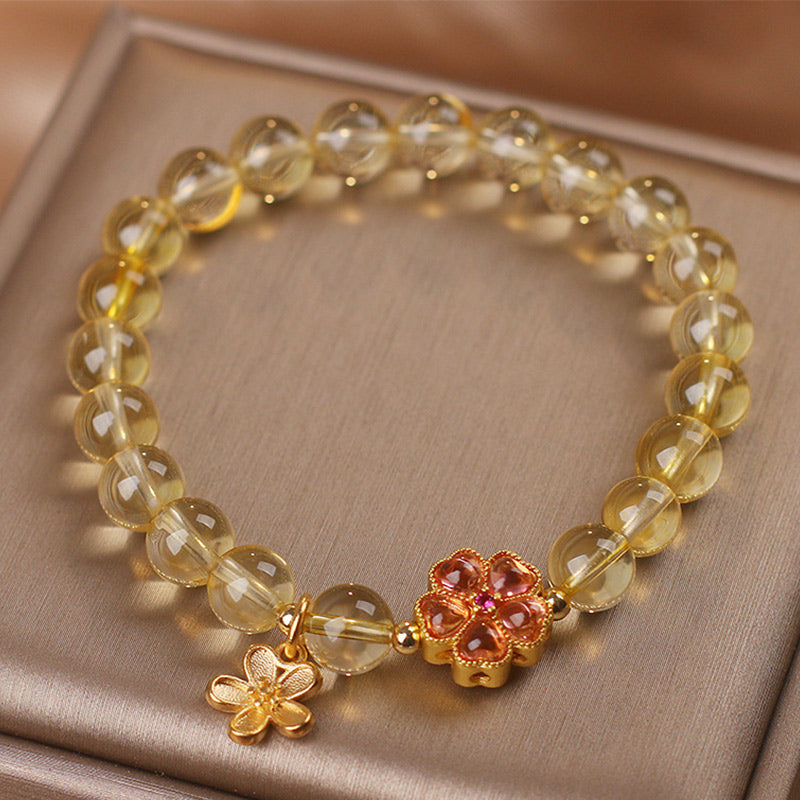 Fortune Jewel Natural Citrine Flower Charm Prosperity Protection Bracelet