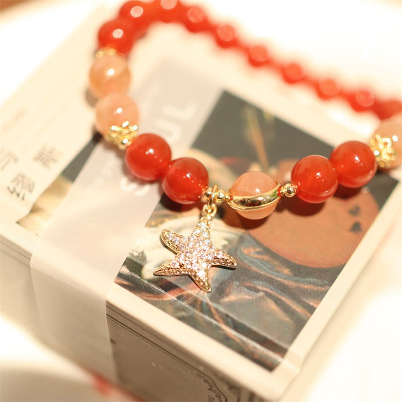 Fortune Jewel Sun Stone Peach Moonstone Red Agate Crystal Star Wealth Bracelet
