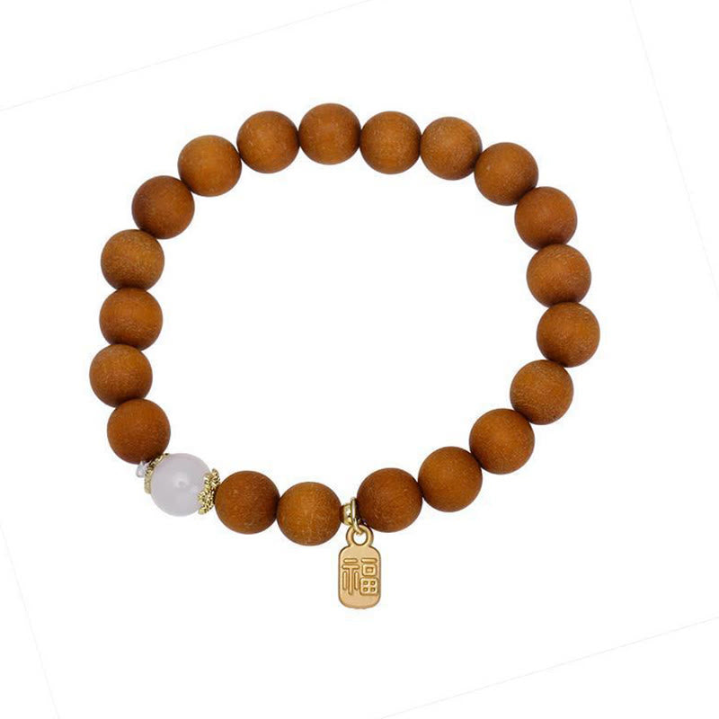 Fortune Jewel Sandalwood Cat's Eye Fu Character Charm Protection Bracelet