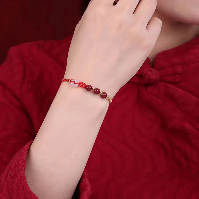 Fortune Jewel Natural Cinnabar Jade Peace Buckle Blessing Bracelet