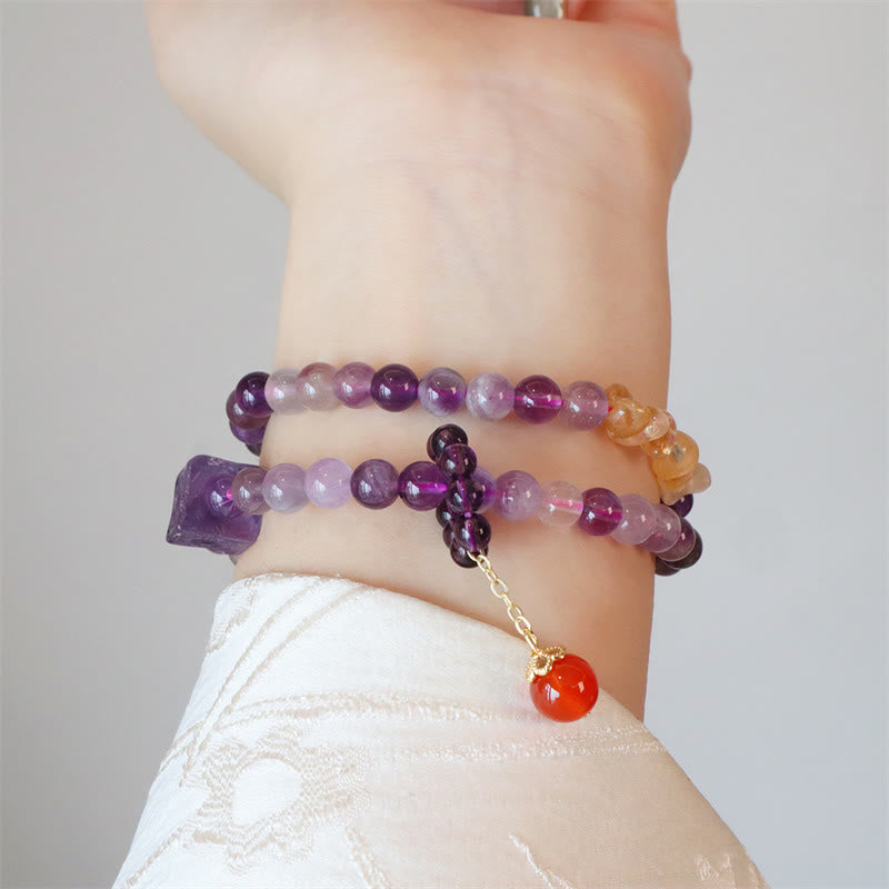 Fortune Jewel Natural Amethyst Citrine Positive Transformation Double Wrap Bracelet