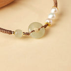 Fortune Jewel Natural Hetian Jade Pearl Peace Buckle Luck Bracelet