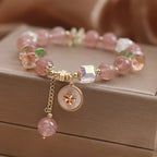 Fortune Jewel Strawberry Quartz Lucky Four Leaf Clover Healing Charm Bracelet