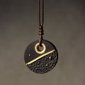 Fortune Jewel Handcrafted Round Ebony Wood Brass Copper Peace Necklace Pendant