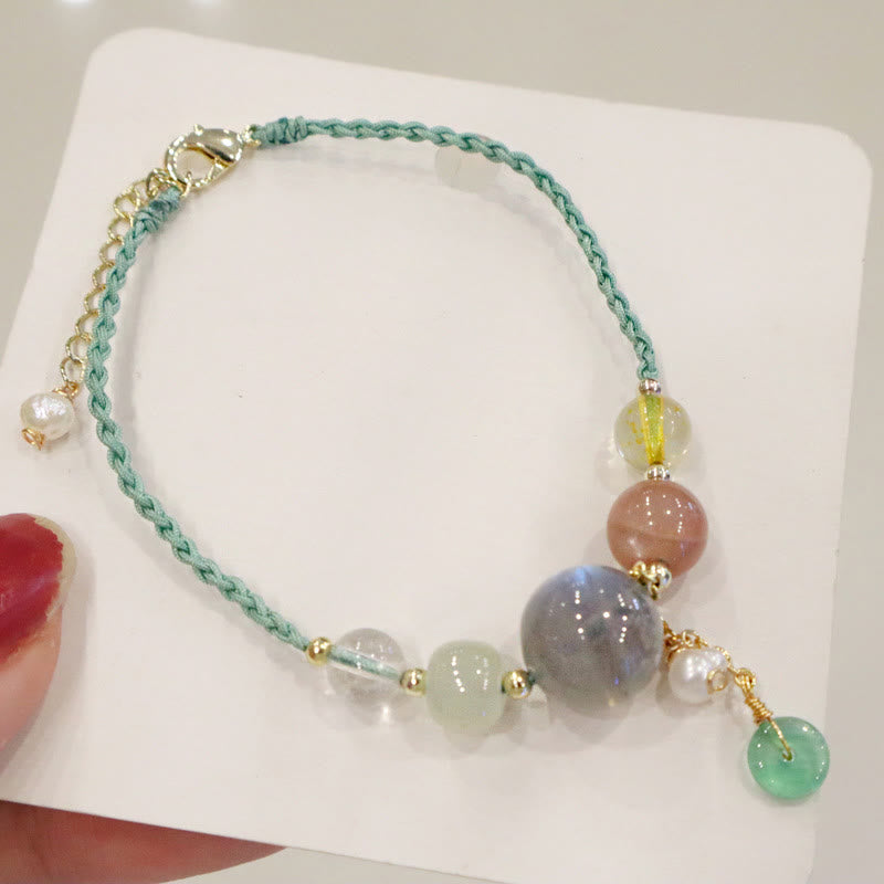 Fortune Jewel Moonstone Sunstone Beads Peace Buckle Charm Healing Bracelet