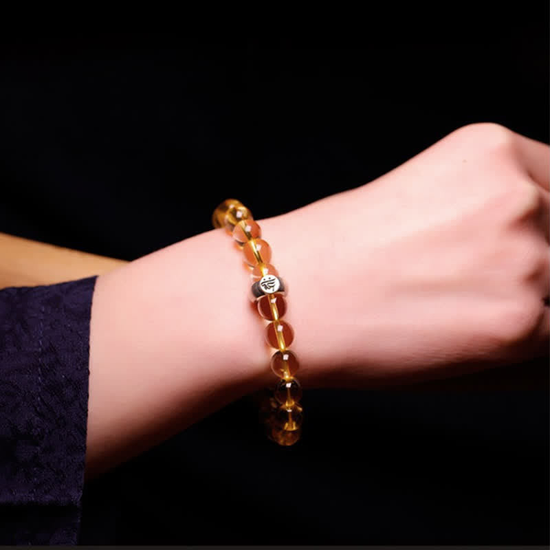 Fortune Jewel 925 Sterling Silver Chinese Zodiac Natal Buddha Citrine Protection Bracelet