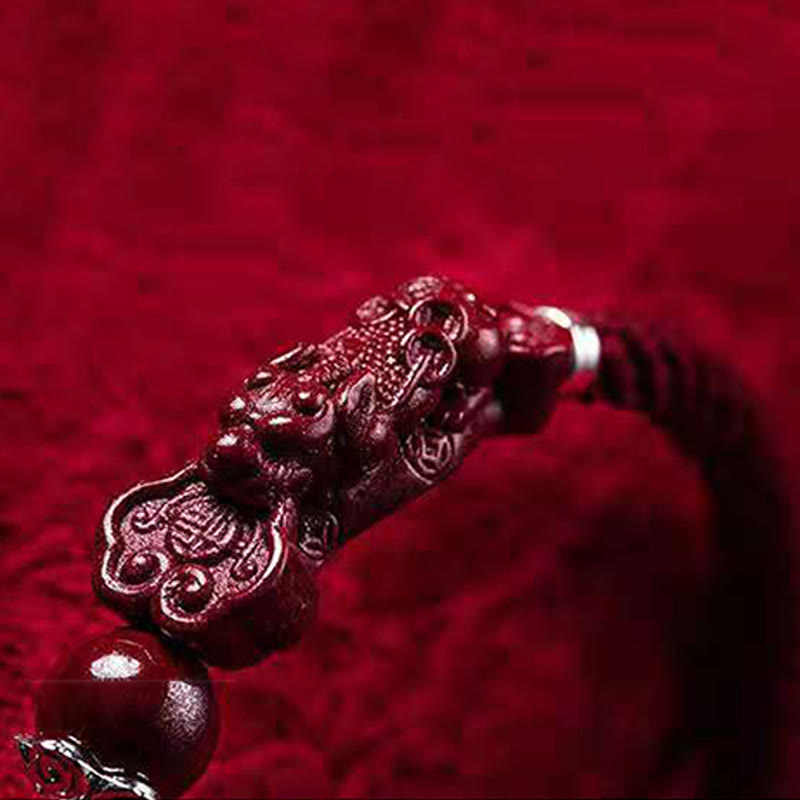 Fortune Jewel Handcrafted PiXiu Cinnabar Wealth Luck Braided Bracelet