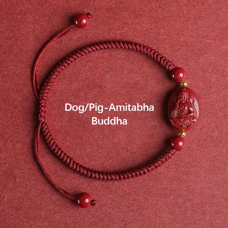 Fortune Jewel Chinese Zodiac Natal Buddha Cinnabar Keep Away Evil Spirits Rope Bracelet