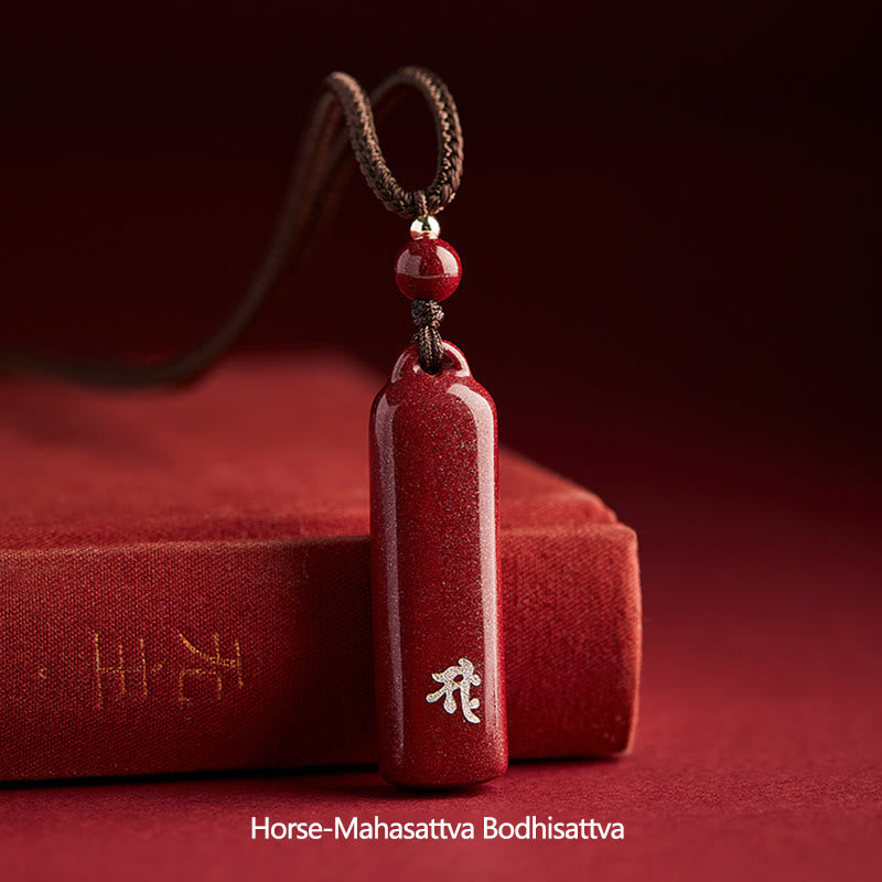 Fortune Jewel Chinese Zodiac Natal Buddha Cinnabar Amulet Protection String Necklace Pendant