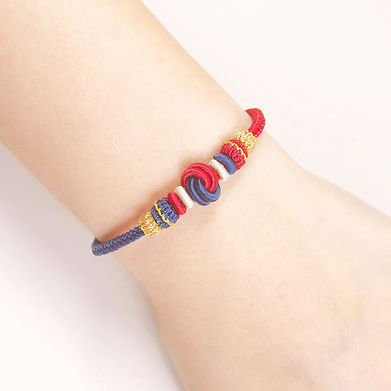 Fortune Jewel Two-Color Rope Handcrafted Eight Thread Peace Knot Luck Connection Bracelet