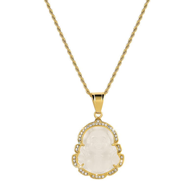 Fortune Jewel 18K Gold Filled Laughing Buddha Jade Luck Necklace Chain Pendant Fortune Jewel