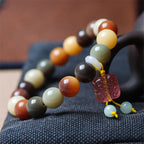 Fortune Jewel Natural Multicolored Gradient Bodhi Seed Liuli Glass Charm Peace Bracelet