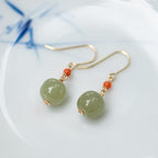 Fortune Jewel 925 Sterling Silver Plated 14k Gold Hetian Jade Red Agate Luck Drop Dangle Earrings
