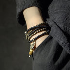 Fortune Jewel Ebony Wood Dzi Bead Copper Peace Couple Bracelet Necklace Pendant