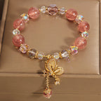 Fortune Jewel Natural Strawberry Quartz Healing Positive Butterfly Charm Bracelet