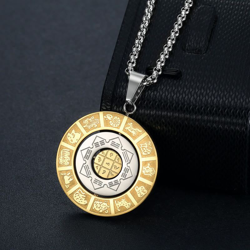 Fortune Jewel Chinese Zodiac Nine Palaces Eight Diagrams Bagua Amulet Harmony Necklace Rotatable Pendant