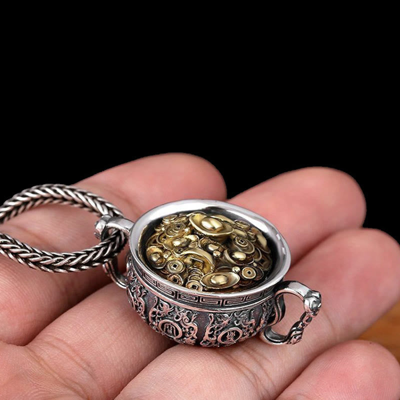 Fortune Jewel Treasure Bowl Copper Coin Ingots Wealth Necklace Pendant