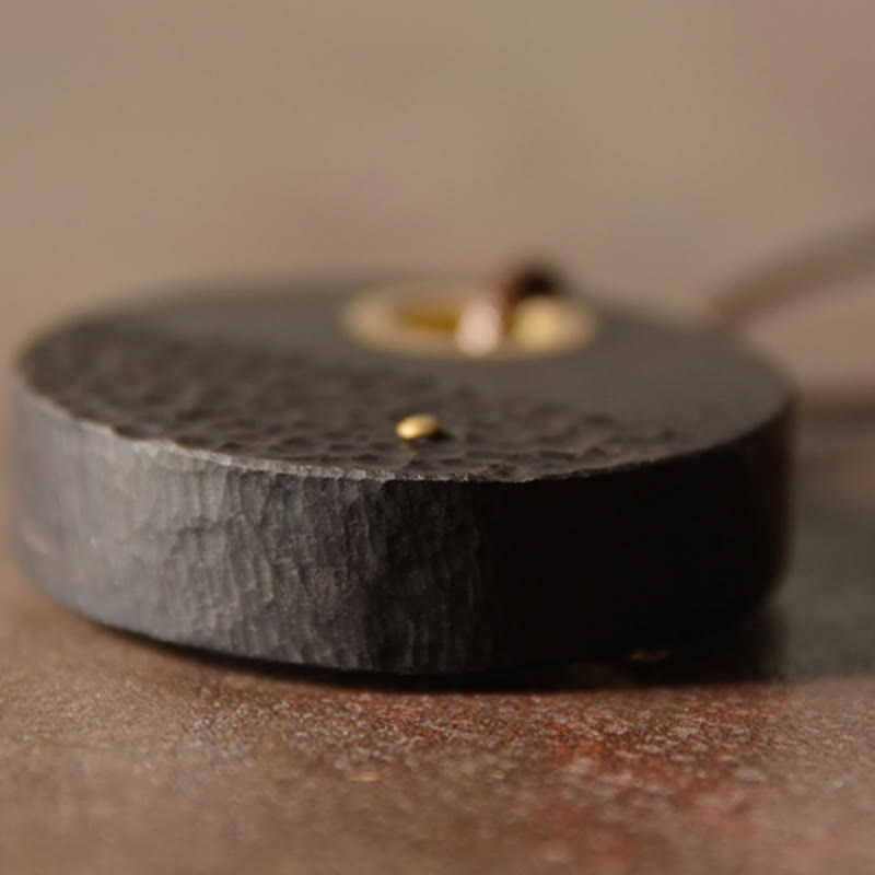 Fortune Jewel Handcrafted Round Ebony Wood Brass Copper Peace Necklace Pendant