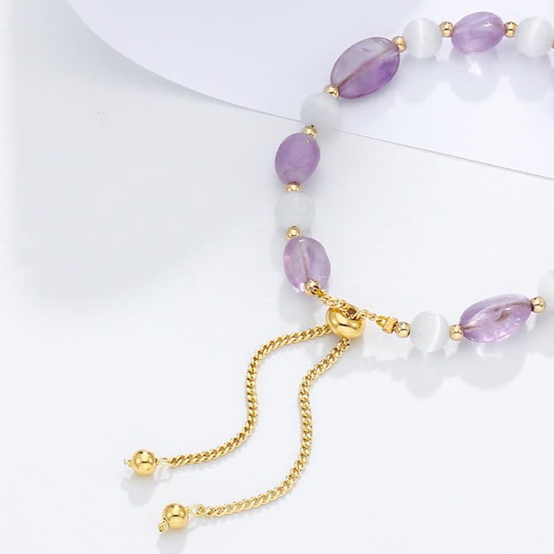 Fortune Jewel Amethyst Pink Crystal Black Rutilated Quartz Spiritual Awareness Bracelet