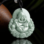 Fortune Jewel Laughing Buddha Natural Jade Copper Coin Abundance Necklace Pendant Fortune Jewel