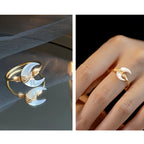 Fortune Jewel Natural Tridacna Stone Moon 14K Gold Blessing Ring - Fortune Jewel