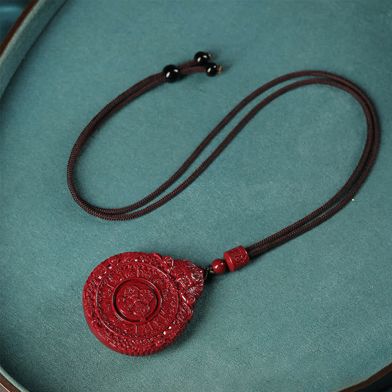 Fortune Jewel Chinese Zodiac Natural Cinnabar Bagua Amulet Keep Away Evil Spirits Necklace Pendant