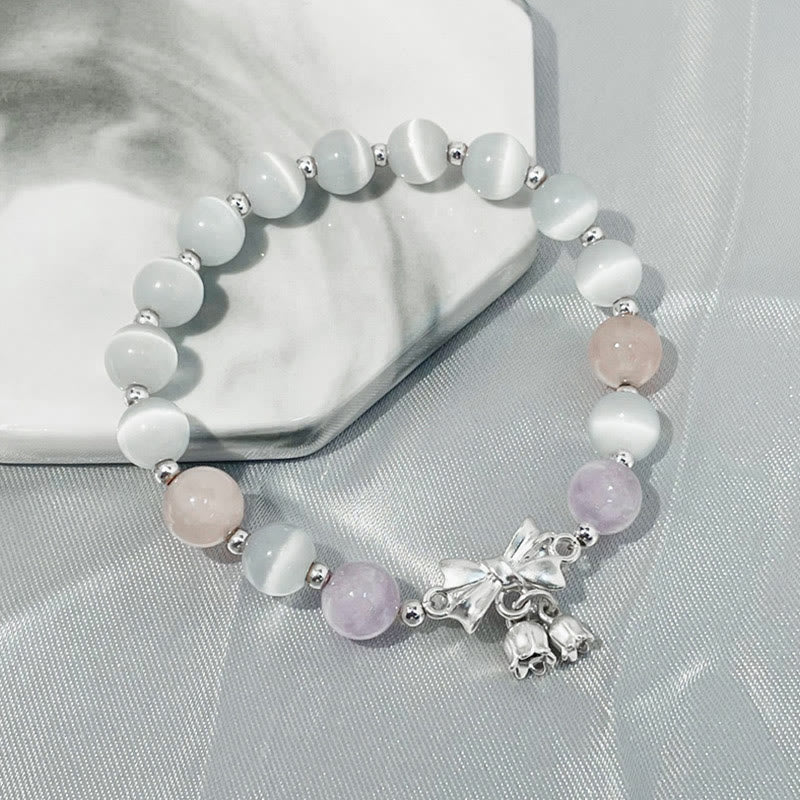Fortune Jewel Cat's Eye Lavender Amethyst Rosette Charm Bracelet