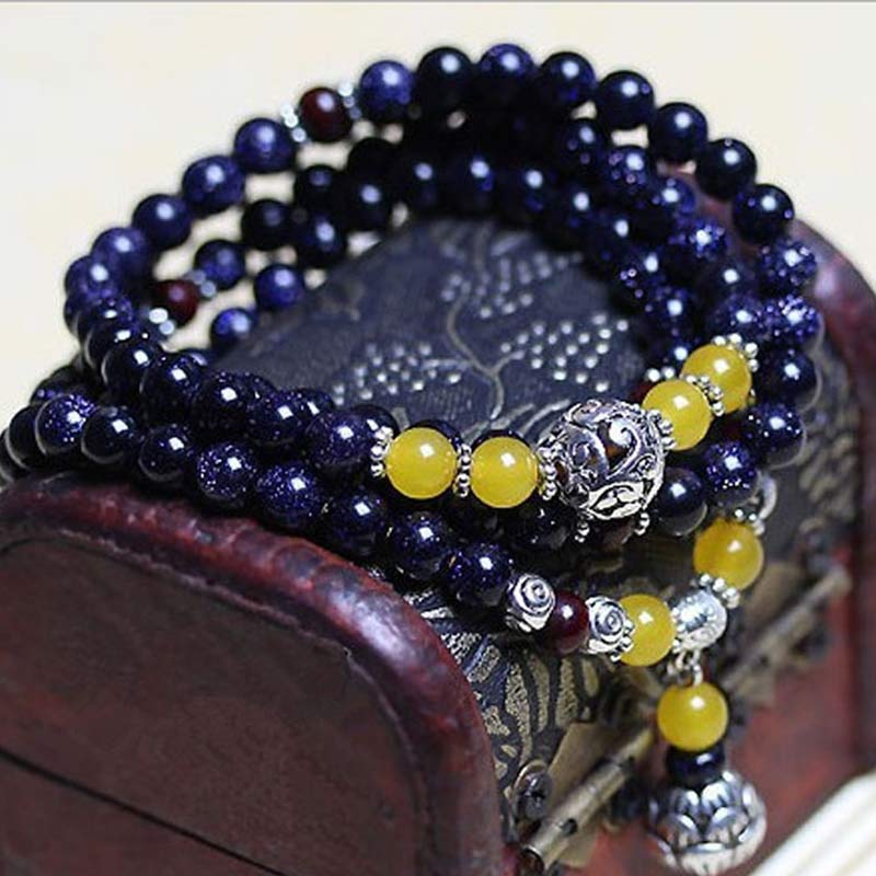 Fortune Jewel Blue Sandstone Wealth Charm Bracelet Mala