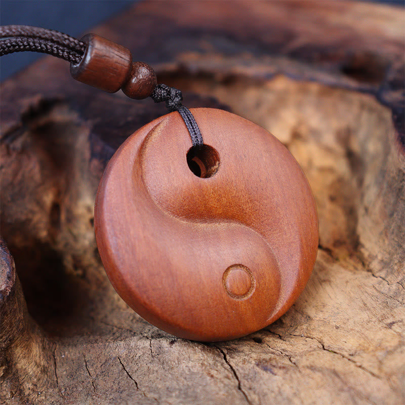 Fortune Jewel Lightning Struck Jujube Wood Yin Yang Luck Protection Necklace Pendant Fortune Jewel
