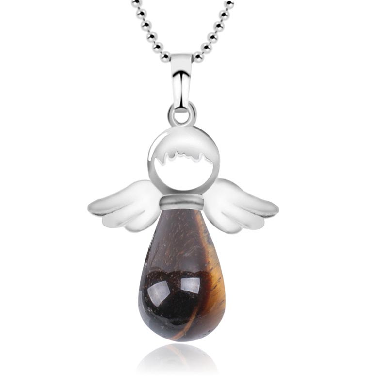 Fortune Jewel Little Angel Wings Natural Crystal Luck Necklace Pendant